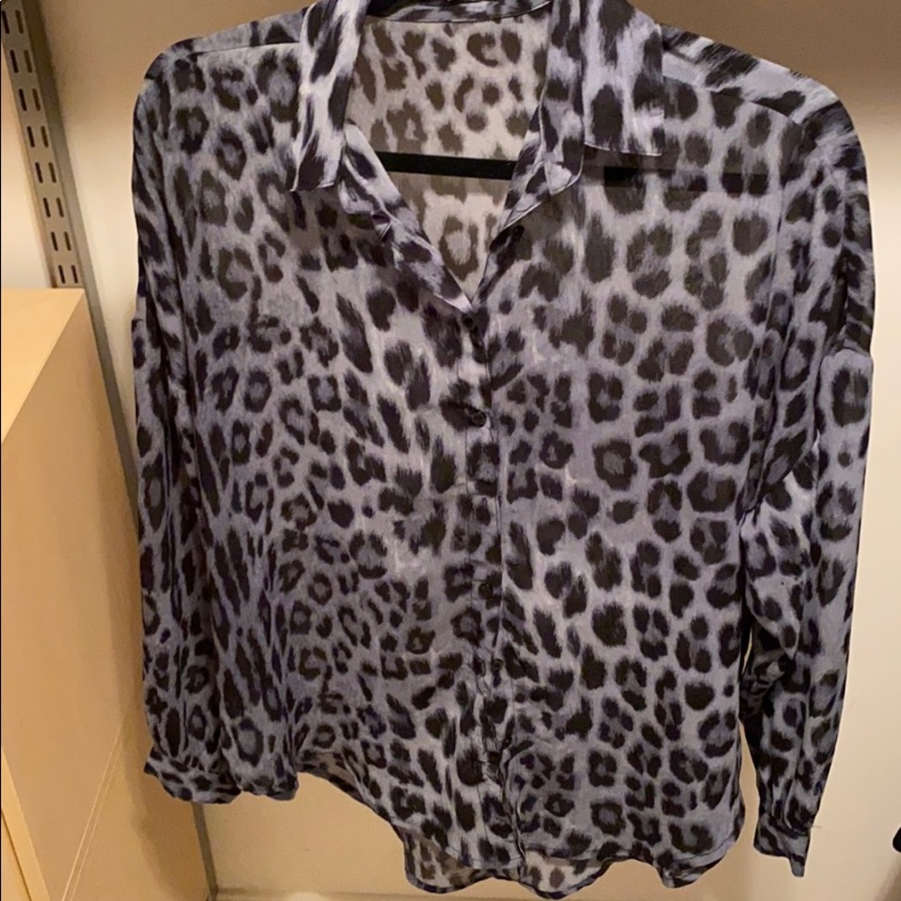 Blue Leopard Print Silk Button Down - image 4